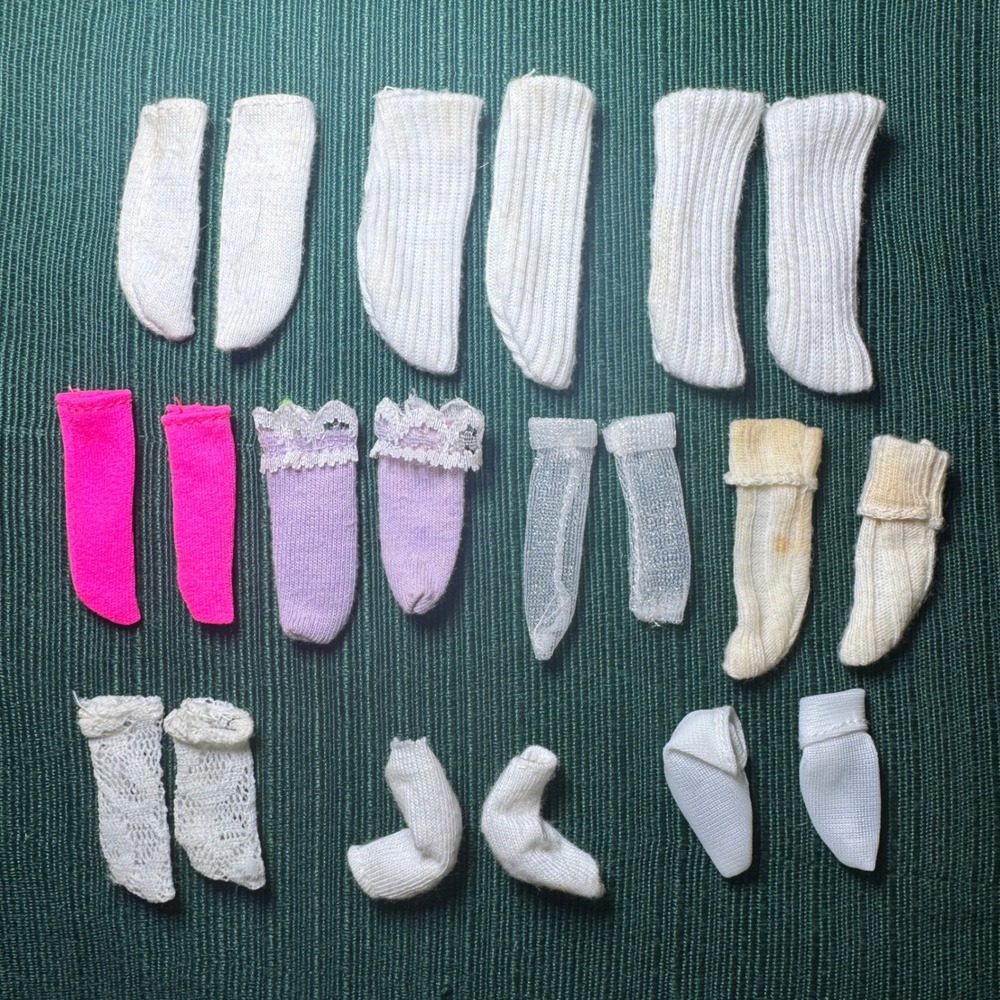 Vintage Barbie Doll Socks Lot 10 Pairs Ribbed‎ Lace Mesh Neon Pink White